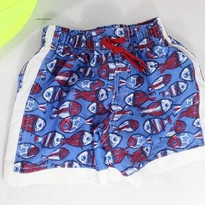 2 Pairs of Baby Boy Swim Trunks Swimsuits Size 12 Months Shorts Blue Red Yellow
